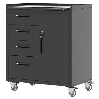 Mobile Tool Storage Cabinet with 4 Drawer and 1 Locking Doors - color: Black, style: 1 door 4 drawer with wheels