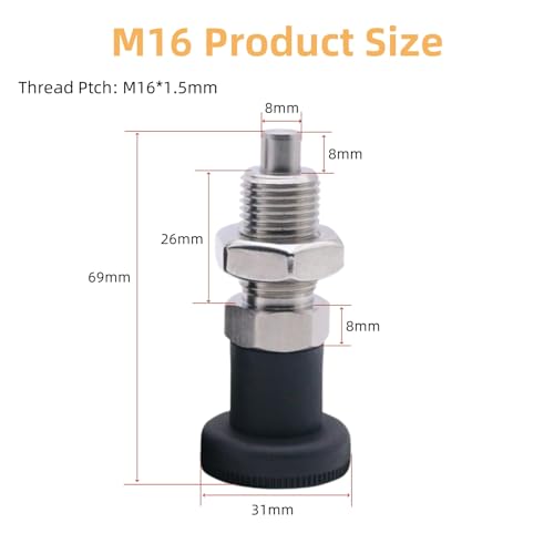 Push Fit Ball Nose Spring Plunger, Stainless Steel Retractable Spring Plunger Return Knob Plunger Spring Loaded Plunger Spring Plunger Pin Non Lock Out Indexing Plunger Pull Knob Spring Pin (M16) - size: M16
