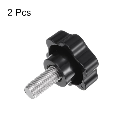 HARFINGTON 2pcs Star Knobs M12 x 25mm 304 Stainless Steel Threaded Stud 46mm Plastic 6-Star Head Hand Tightening Thumb Screw Clamping Jig Knob Handle, Black - size: M12 x 25mm x 46mm