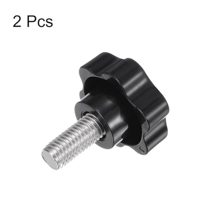 HARFINGTON 2pcs Star Knobs M12 x 25mm 304 Stainless Steel Threaded Stud 46mm Plastic 6-Star Head Hand Tightening Thumb Screw Clamping Jig Knob Handle, Black - size: M12 x 25mm x 46mm