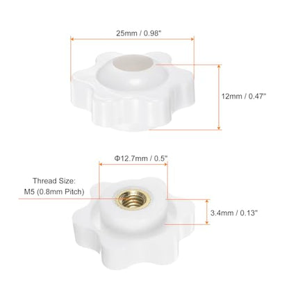 HARFINGTON 10pcs Star Knobs M5 Female Thread 25mm Head Plastic Through Hole Brass Screw-in Clamping Handles Threaded Hand Knobs, White - color: White, size: M5 x 25mm