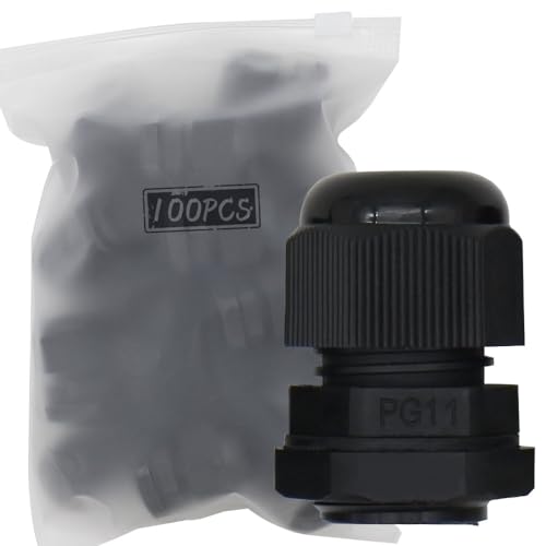 MAKERELE PG11 Nylon Cable Gland IP68 Waterproof, 6.5-10.2mm, 100 PC, Black - size: PG11/100PCS/BAG