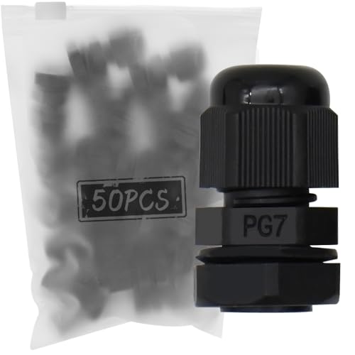 MAKERELE PG7 Nylon Cable Gland IP68 Waterproof, 3.1-6.6mm, 50 Pack, Black - size: PG7/50PCS/BAG