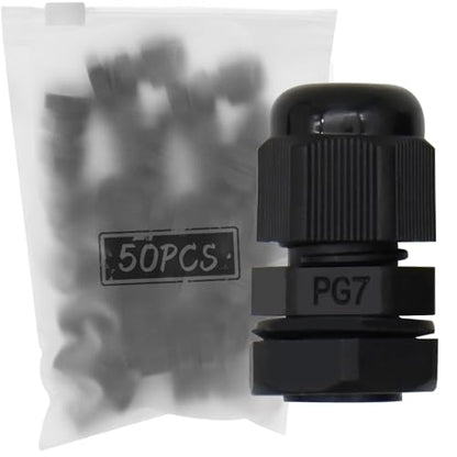 MAKERELE PG7 Nylon Cable Gland IP68 Waterproof, 3.1-6.6mm, 50 Pack, Black - size: PG7/50PCS/BAG