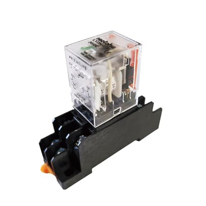 Electromagnetic Power Relay, 8-Pin 10 AMP 24V DC Relay Coil with Socket Base, LED Indicator, DPDT 2NO 2NC LY2N-GS 1PCS [Applicable for DIN Rail System] (1, DC24V)