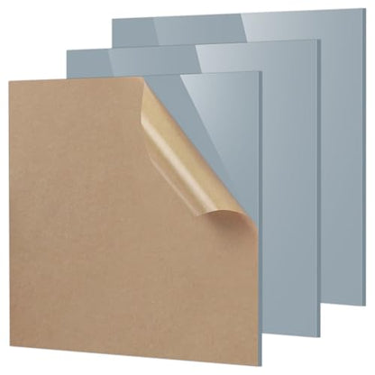 Adrattnay Gray Acrylic Sheets 1/8" Thick, 3Pcs 8 x 8 Opaque Cast Acrylic Sheets for Laser Cutting & Engraving-3mm, with Protective Paper - color: Gray