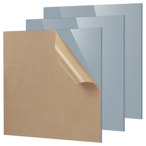 Adrattnay Gray Acrylic Sheets 1/8" Thick, 3Pcs 8 x 8 Opaque Cast Acrylic Sheets for Laser Cutting & Engraving-3mm, with Protective Paper - color: Gray