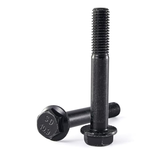 M10 x 55mm 10Pcs Flanged Hex Head Bolts, M10 x 1.5 Bolts, Flange Hexagon Head Screws, 10.9 Grade Alloy Steel, Black Oxide Finish, Metric Machine Threaded, Half Thread - size: M10 x 55mm(6PCS)