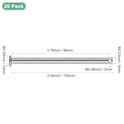 M METERXITY 20-Pack Single Hole Clevis Pins, M6 x 100mm 304 Stainless Steel Flat Head Clevis Pins for Mechanical Linkage/Trucks/Lawn Mower, Link Hinge Pin Reusable - size: M6x100mm