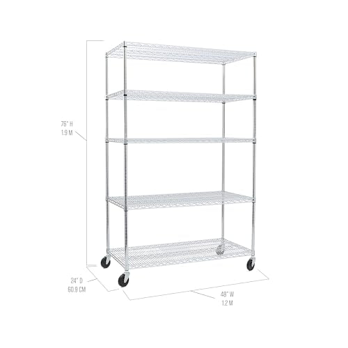UltraDurable 5-Tier NSF Steel Wire Shelving, 48"W x 24"D x 76"H - color: Steel, size: 5-Tier Shelving, 48" W x 24" D