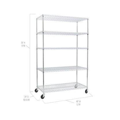 UltraDurable 5-Tier NSF Steel Wire Shelving, 48"W x 24"D x 76"H - color: Steel, size: 5-Tier Shelving, 48" W x 24" D