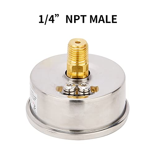 MEASUREMAN 2-1/2inch Dial Size, Glycerin Filled Pressure Gauge, 0-100psi/kpa, 304 Stainless Steel Case, 1/4 Inch NPT Center Back Mount - size: 0-100 psi, style: Back Mount