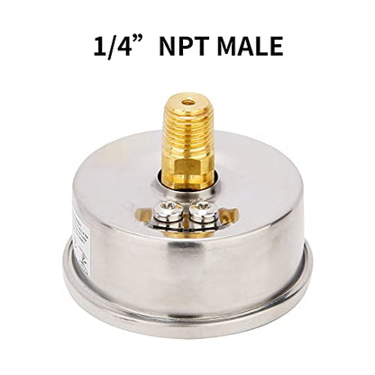 MEASUREMAN 2-1/2inch Dial Size, Glycerin Filled Pressure Gauge, 0-100psi/kpa, 304 Stainless Steel Case, 1/4 Inch NPT Center Back Mount - size: 0-100 psi, style: Back Mount
