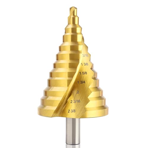 Spiral Groove Step Drill Bit, 12 Steps High-Speed Steel 1/4" to 2-3/8", Large Step Drill Bits for Cutting Holes in Iron Aluminum Copper Plastic Wood - style: 2-3/8