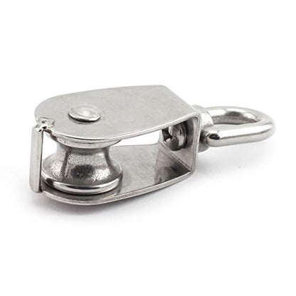 1-Pack M20 Single Pulley Block Stainless Steel Heavy Duty Hardware Single Wheel Swivel Rigging Lifting Wheel Fixed Pulley for Wire Rope Loading 75kg - size: 1-Pack M20