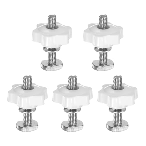HARFINGTON 5Set T Track Bolts Knob Kit M8 x 45mm Threaded Bolts M8 x 38mm Hex Hand Nut Clamping Knob with Washer for Woodworking Jigs and Fixtures, White - color: White, size: M8 x 45mm/M8 x 38mm