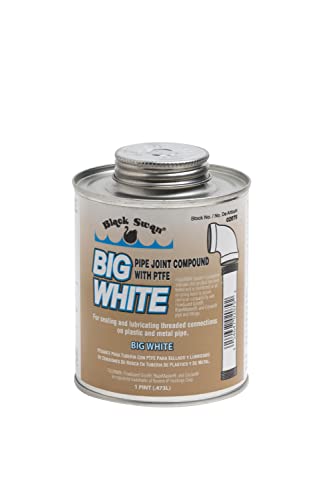 Black Swan Big White Pipe Joint Compound - Soft-Set Pipe Thread Sealant with PTFE - Non-Hardening - Reliable Leak Prevention - Drip-Resistant - NSF Certified - 1 Pint with Bottle Brush Cap