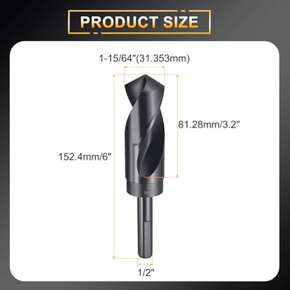 HARFINGTON 1-15/64" Drill Bit 1/2" Reduced Shank 3-Flat 4241 HSS 118° - size: 1-15/64" with 1/2" Shank