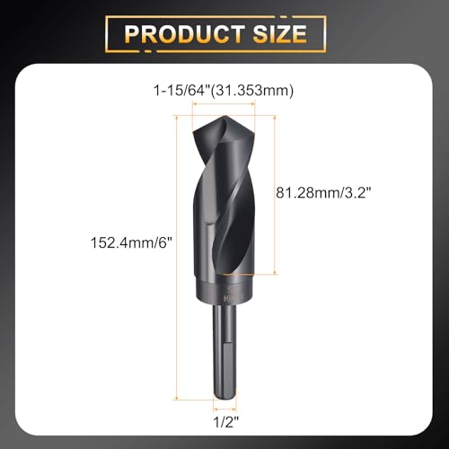 HARFINGTON 1-15/64" Drill Bit 1/2" Reduced Shank 3-Flat 4241 HSS 118° - size: 1-15/64" with 1/2" Shank