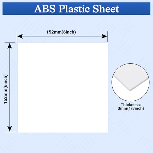 4 Pack White ABS Plastic Sheet, 6" x 6" x 1/8" Thick Hard Thermoplastic Sheet, Moldable Plastic Panel for Crafts, Car Interiors, Home Decor, DIY Projects - color: White, size: 6"x6"x1/8"