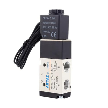 Solenoid Valve DC24V 3/2 Way AirTAC 3V210-08 1/4"PT Outlet Wire Normally Closed Air Pneumatic Electric - size: 1/4"PT, style: 3V210-08 DC24V Out of line
