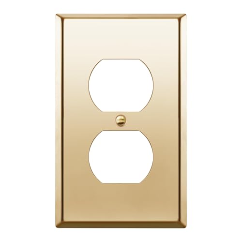 ENERLITES Duplex Receptacle Outlet Metal Wall Plate, Stainless Steel Outlet Cover, Corrosion Resistant, Size 1-Gang 4.50" x 2.76", 7721-PB, Stainless Steel 201, Polished Brass, Gold - color: Polished Brass, size: Standard Size