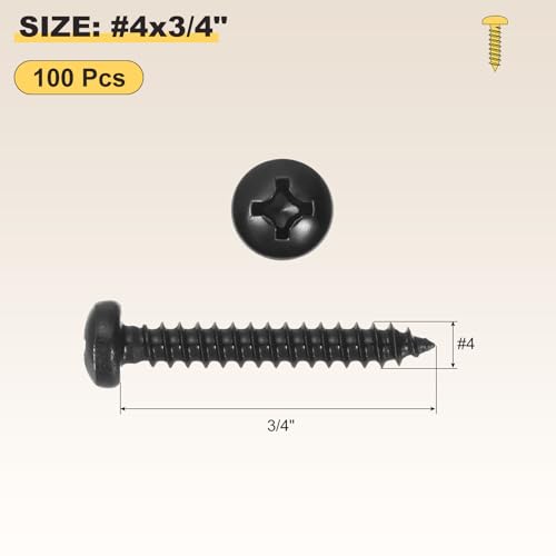 METALLIXITY Phillips Pan Head Self Tapping Screw #4x3/4 100Pcs - color: Black, size: #4x3/4"