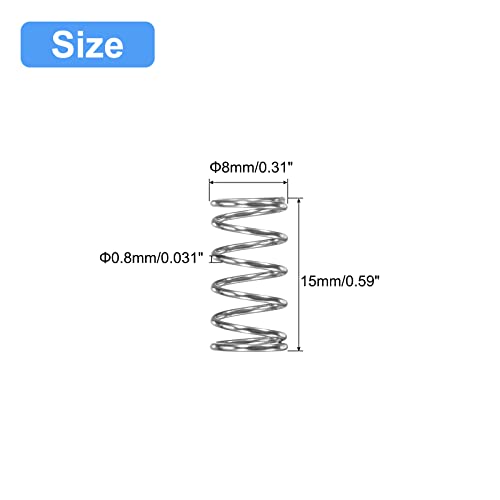 uxcell Compression Spring, 5Pcs 304 Stainless Steel, 8mm OD, 0.8mm Wire Size, 15mm Free Length, Silver Tone - size: 8x0.8x15mm