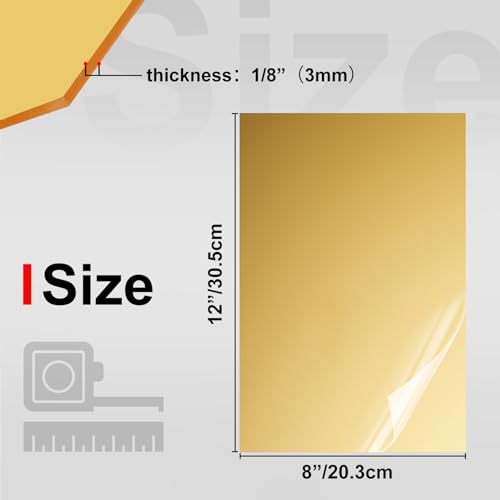 KINLINK 8x12 Plexiglass Sheets 1/8 inch Thick - 3mm Mirror Cast Acrylic Sheet, Plastic Board Polycarbonate Sheet for DIY Project, Craft, Wall Mirror, Acrylic Sign and Wedding Invitation 4 Pack - color: Gold Mirror, size: 8x12