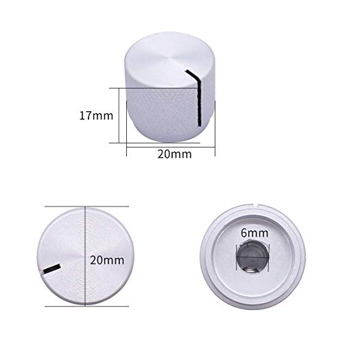 Taiss 2pcs Silver Aluminum Rotary Electronic Control Potentiometer Knob for 6mm Shaft, Volume/Audio/Switch Knob, 20mm x 17mm - color: Silver
