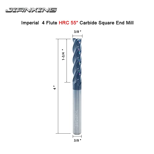 3/8" Extra Long Carbide Square End Mill, 4 Flute, 4" OAL, 1 Pc - size: 3/8" Extra Long (1 Pc), style: For Alloy Steels