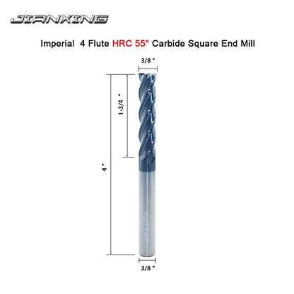 3/8" Extra Long Carbide Square End Mill, 4 Flute, 4" OAL, 1 Pc - size: 3/8" Extra Long (1 Pc), style: For Alloy Steels