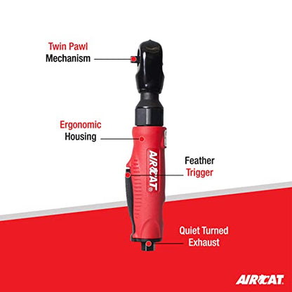 AIRCAT Pneumatic Tools 802: Composite Twin Pawl Ratchet Wrench 70 ft-lbs of Torque - 3/8-Inch