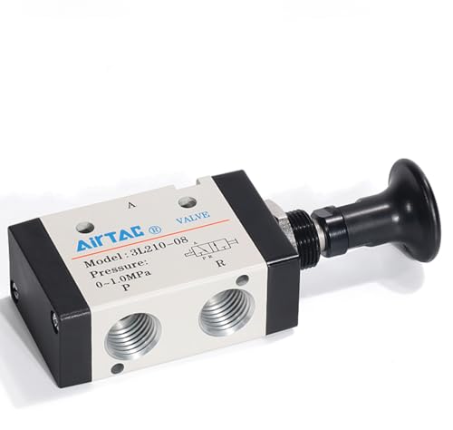Push-Pull Valve AirTAC 3L210-08 1/4" NPT 3/2 Way Hand Lever 2 Position 3 Way Pneumatic Air Manual Control Direct Acting Type 0-145 PSI - size: 1/4 NPT, style: 3/2 way