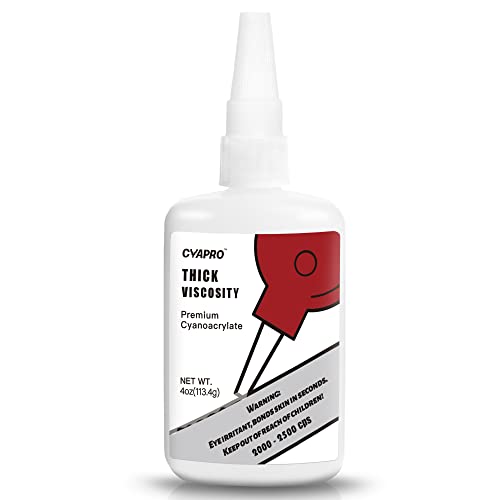 Heavy Duty Cyanoacrylate (CA) Super Glue by CYAPRO, Thick CA Adhesive 4 oz, 2500 CPS Viscosity Cyanoacrylate Adhesive for Woodworking, Hobby, General Repairs, Car, Shoe - color: 4 ounce