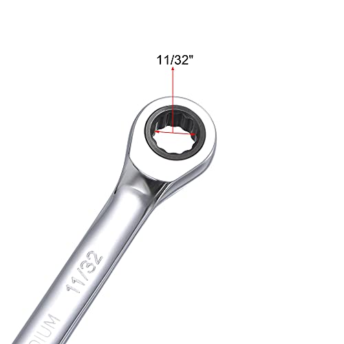 uxcell 11/32 Inch Ratcheting Combination Wrench SAE 72 Teeth 12 Point Ratchet Box Ended Spanner Tools, Cr-V - size: 11/32"