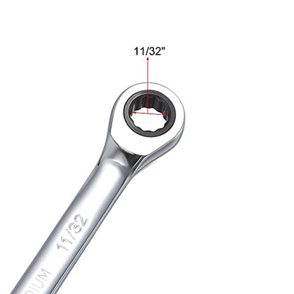 uxcell 11/32 Inch Ratcheting Combination Wrench SAE 72 Teeth 12 Point Ratchet Box Ended Spanner Tools, Cr-V - size: 11/32"