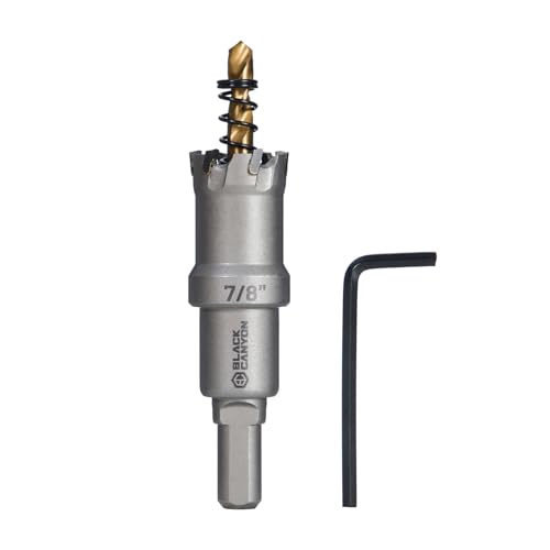 BLACK CANYON 7/8" Carbide Hole Saw, Doubling as Hole Saw & Drill bit with 3-Flat Shank and YG10X Carbide Cutter Head. Ideal for Stainless Steel, Aluminum, Carbon Steel - size: 7/8 inch
