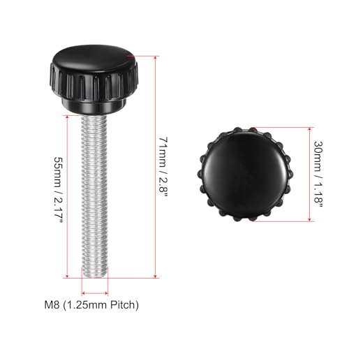 uxcell 4pcs Knurled Clamping Knobs M8 x 55mm Metric Zinc Plated Carbon Steel Male Thread Thumb Screw on Type 30mm Plastic Round Head Threaded Hand Bolt Stud Knobs Black - size: M8 x 55mm x 30mm