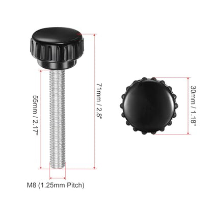 uxcell 4pcs Knurled Clamping Knobs M8 x 55mm Metric Zinc Plated Carbon Steel Male Thread Thumb Screw on Type 30mm Plastic Round Head Threaded Hand Bolt Stud Knobs Black - size: M8 x 55mm x 30mm