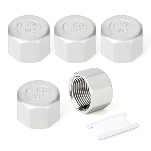 TAISHER 5Pcs 304 SS Cap Pipe Plug Socket Fitting 1" NPT Female - size: 1" FNPT(Cap)
