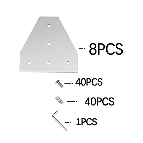 4040 Corner Bracket Plate T Shape 5 Hole 90 Degree Outside Joining Plate with M6x16mm Screws and T-Nuts for 40 x 40mm Series Aluminum Extrusion Profile, 8pcs/Pack (Silver-4040 T Shape) - style: Silver-4040 T Shape