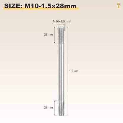 METALLIXITY Double End Threaded Stud Screw(M10x180) SS304 Silver - size: M10 x 180mm