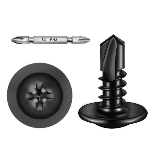 Mywish 300Pcs #8×1/2" Black Self Tapping Screws for Metal, 410 Black Metal Screw Oxide Stainless Steel Truss Head Self Drilling Screws High-Strength - color: Black, size: #8x1/2" (300 pcs)
