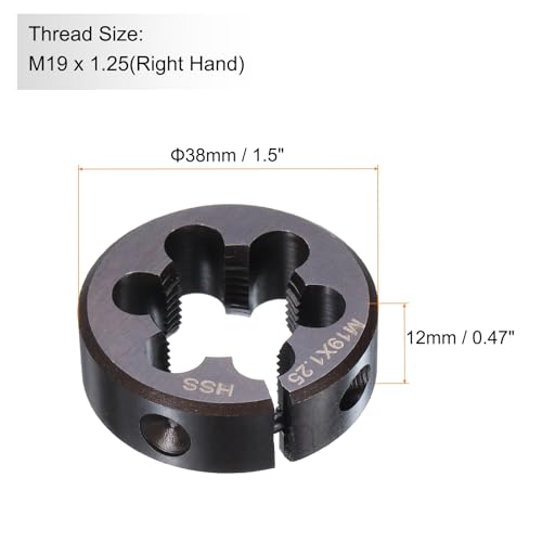 HARFINGTON Round Threading Die M19 x 1.25 Metric Thread 38mm OD Adjustable Right Hand High-Speed Steel (HSS) Round Die Screw Thread Cutting Die for Thread Repair - size: M19 x 1.25