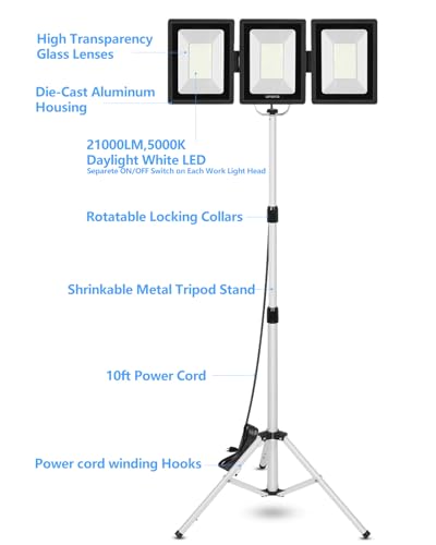 UFOND 21000LM LED Work Light with Stand, Foldable Worklight 3 Brightness - color: Black