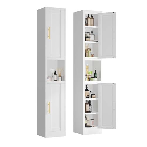 pozdeg 67" White Tall Slim Metal Bathroom Storage Cabinet - color: White, size: 11.81"D x 11.81"W x 67"H