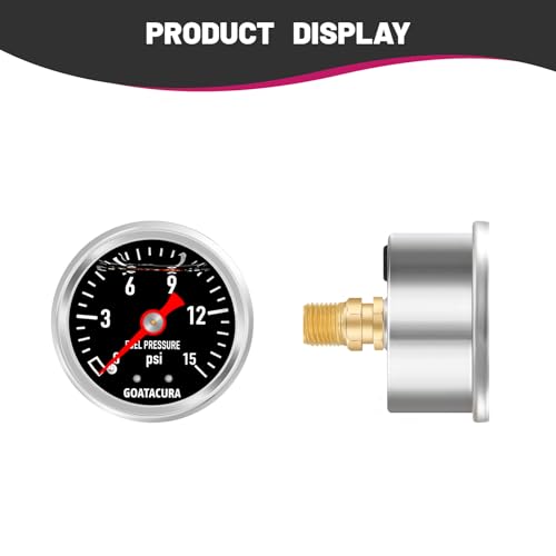 0-15psi Glycerin Filled Fuel Pressure Gauge, 1-1/2" Black Dial Size, 304 Stainless Steel Case, 1/8" NPT Center Back Mount, with High Accuracy, for Measuring Fuel Pressure - size: 0-15psi, style: Back Mount(Black Dial)
