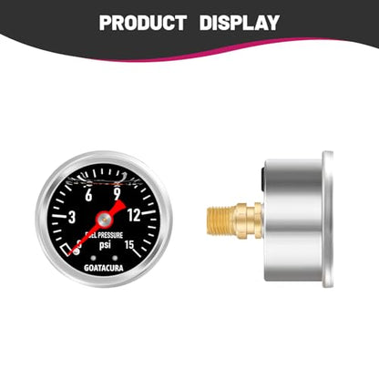 0-15psi Glycerin Filled Fuel Pressure Gauge, 1-1/2" Black Dial Size, 304 Stainless Steel Case, 1/8" NPT Center Back Mount, with High Accuracy, for Measuring Fuel Pressure - size: 0-15psi, style: Back Mount(Black Dial)