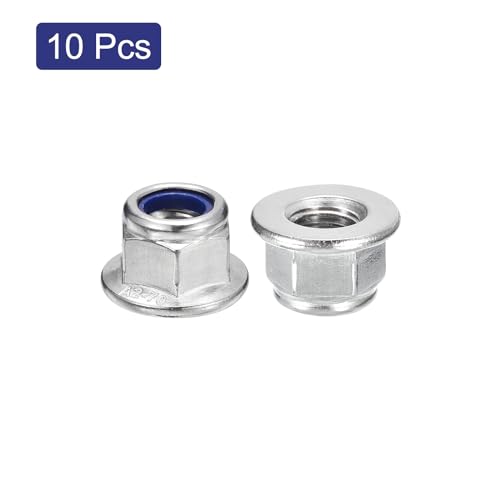 uxcell M12x1.75mm Flange Nylon Insert Lock Nuts 10Pcs 304 Stainless Steel - size: M12-1.75